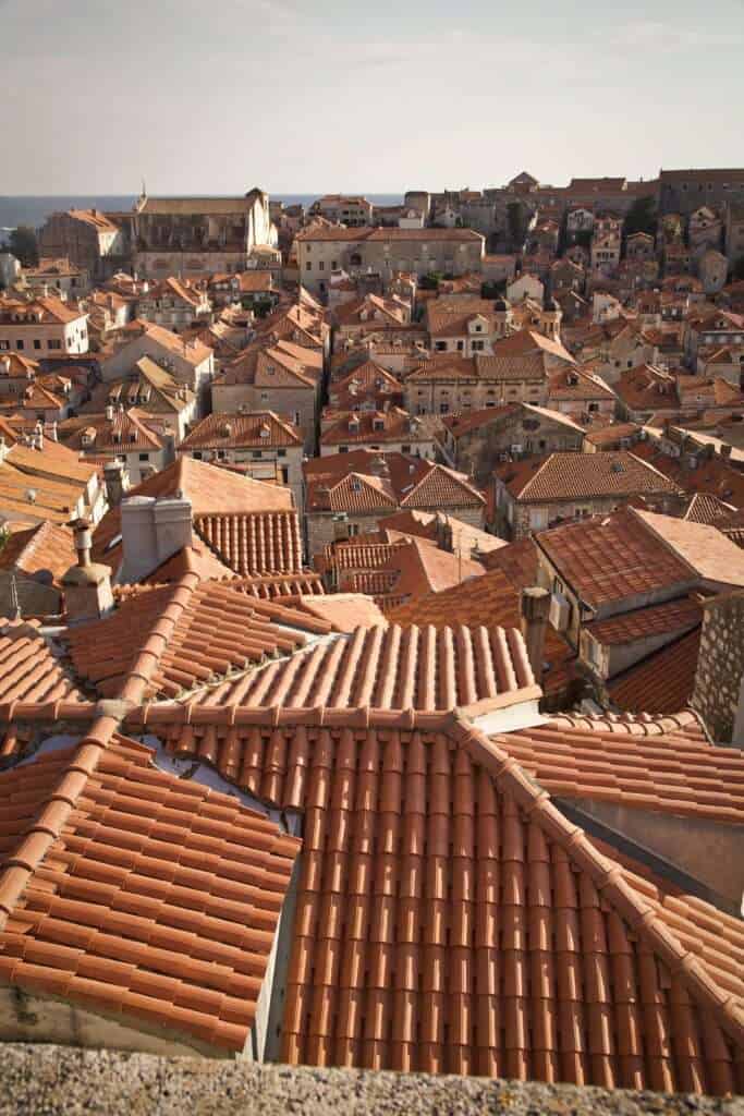 City Walls of Dubrovnik with red roof buildings