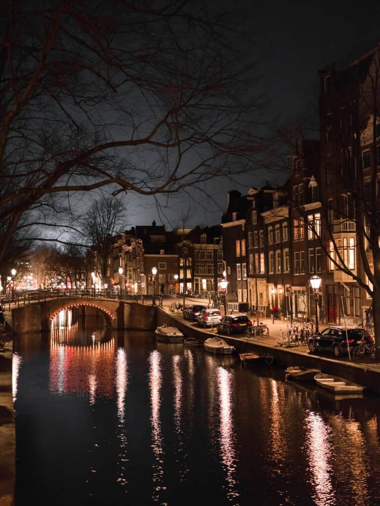 dutch canal lighted up