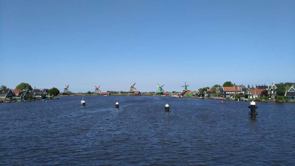 Zaanse Schans view of the windmills from the bridge